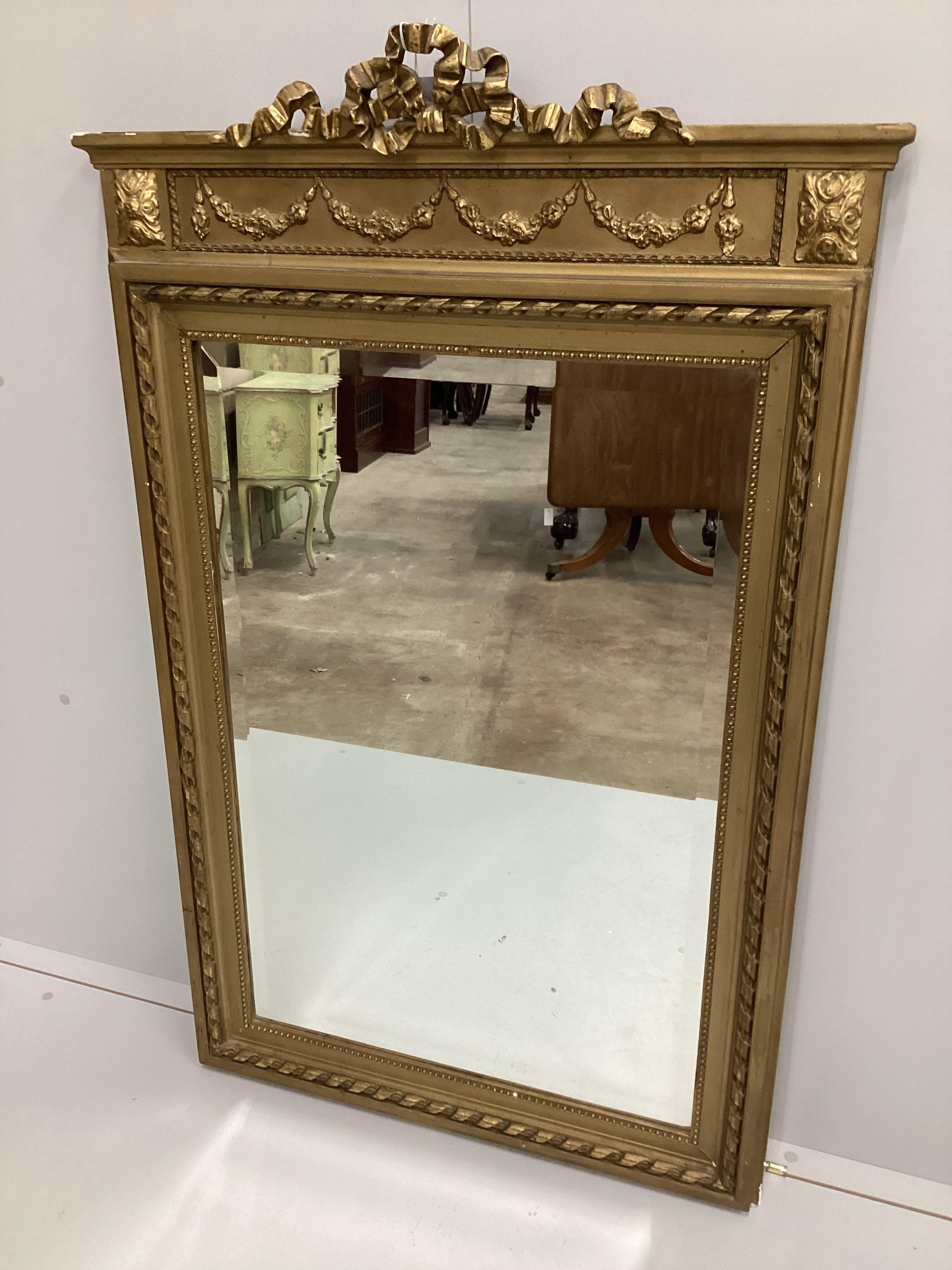 A late 19th century French giltwood and composition rectangular wall mirror, width 80cm, height 126cm